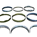 Circular Garden Landscape Models with Various Designs Featuring Green Vegetation Blue Water and Urban Scenery