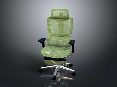 Modern Ergonomic Office Chair With Green Grid Pattern Black Armrests And Silver Base 3d model