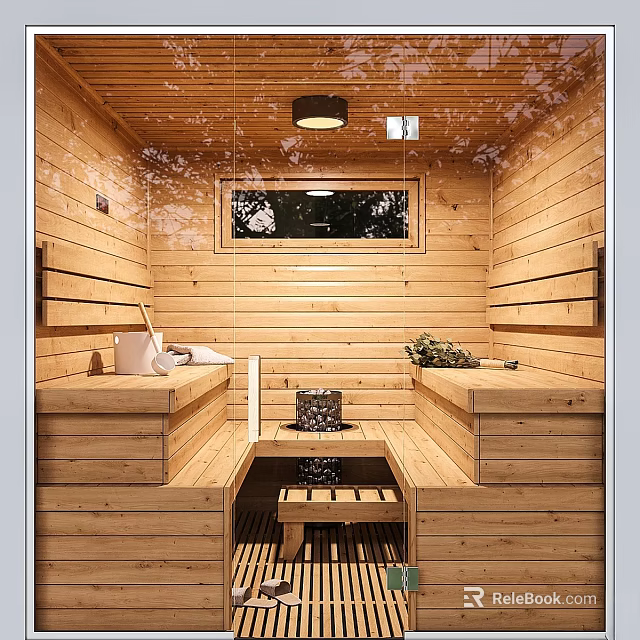 Relaxing Sauna Room Ornament Decor Combination With Wooden Benches And Natural Elements 3d model 
