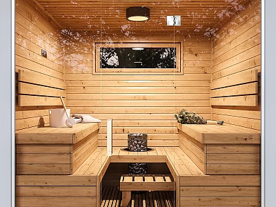 Relaxing Sauna Room Ornament Decor Combination With Wooden Benches And Natural Elements 3d model
