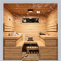 Relaxing Sauna Room Ornament Decor Combination With Wooden Benches And Natural Elements