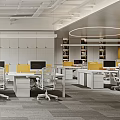 Modern Public Office Space With Open Layout Ergonomic Chairs Workstations Computers And Natural Light 3d model