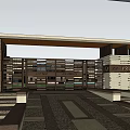 Modern Building Facade With Entrance Signage Glass Elements And Escalators