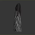Dark Gray Long Sleeve Top With Button Detail And Black White Striped Long Skirt Outfit