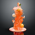 Fresh Orange Beverage with Splashing Liquid Oranges Lemon Slices and Leaves on Base
