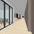 Modern Front Desk Reception Area With Long Hallway And Glass Doors Wooden Flooring