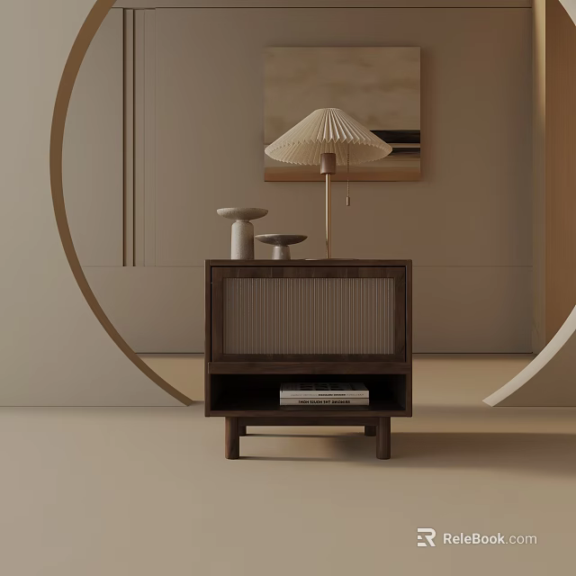 Modern Wooden Bedside Table Design With Table Lamp Decorative Items And Books 3d model 