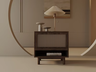 Modern Wooden Bedside Table Design With Table Lamp Decorative Items And Books 3d model