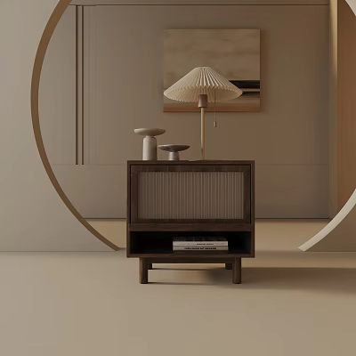 Modern Wooden Bedside Table Design With Table Lamp Decorative Items And Books 3d model