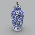 Blue and White Ceramic Jar With Traditional Intricate Patterns And Lid
