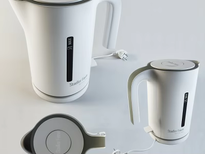 Silver Crest Modern White Electric Kettle With Temperature Control And Base 3d model