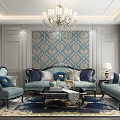Elegant Dining Room Interior With Chandelier Dining Table Chairs And Floral Wall Art
