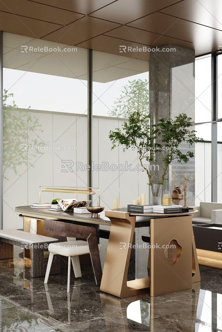 Sales Office Negotiation Area Tea Table Chair Tea Set Ornaments 3d model