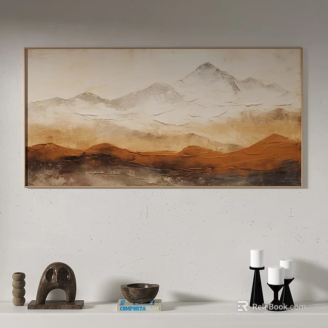 Textured Abstract Mountain Landscape Painting With Earth Tones Beige Brown Orange Gray Wall Decor 3d model 