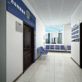 Public Office Space With Blue Background Wall Office Desks Chairs Computers And File Cabinets