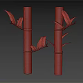 Green Bamboo Stems With Fresh Leaves And Nodes On Dark Background 3d model