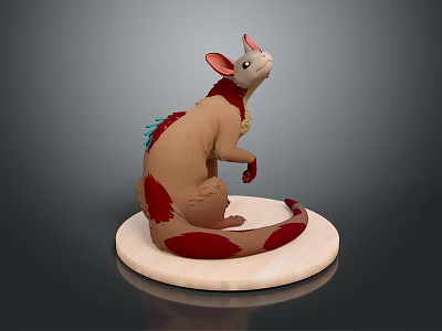 Detailed 3D Game Movie Character Standing Pose Brown Body Red Markings Pink Ears Colorful Mane 3d model