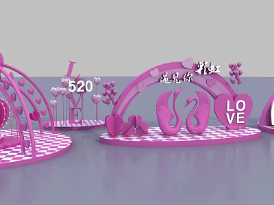 Pink Romantic Decorations With Swan Arch 520 LOVE Heart Elements 3d model