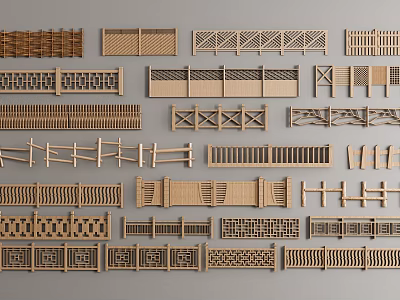 Various Wooden Fence Designs With Decorative Patterns And Different Panel Styles 3d model