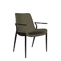 Modern Leather Upholstered Dining Chair With Black Metal Frame And Armrests Design