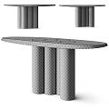 Modern Dining Table Design With Black Tabletop And Cylindrical Metal Stone Legs 3d model