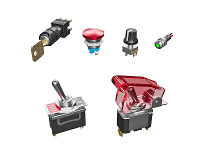 Various Types of Electrical Switch Panels Including Toggle Push Button and Illuminated Designs 3d model