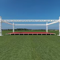 Outdoor Event Stage Featuring White Metal Frame Red Floor Green Grass And Blue Sky