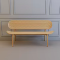 Wooden Public Bench With Minimalist Design Against Light Gray Paneled Wall