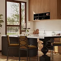 Middle Ancient Open Kitchen Dining Table and Chair Combination Cabinet 3d model