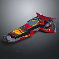 Futuristic Colorful Sci Fi Spaceship With Red Yellow Black Complex Design 3d model