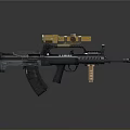 Black Tactical Assault Rifle With Golden Scope And Magazine Components
