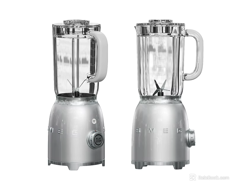 Two Silver Kitchen Blenders With Transparent Jars And Modern Design 3d model