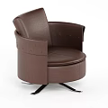 Brown Leather Single Sofa With Modern Round Design And Swivel Metal Base 3d model