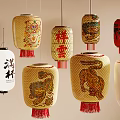 Traditional Chinese Lanterns Featuring Mythical Creature Patterns Auspicious Cloud Designs And Red Tassels 3d model