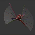 Artistic Decorative Sculpture With Red Core And Blue Fan Shaped Structures