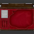 Elegant Jewelry Decor Set in Open Wooden Box with Red Velvet Lining and Silver Trim