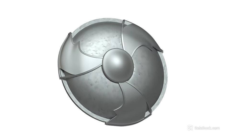 Silver Decorative Metal Shield Weapon Featuring Central Orb And Intricate Edges 3d model 