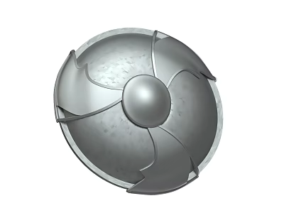 Silver Decorative Metal Shield Weapon Featuring Central Orb And Intricate Edges 3d model