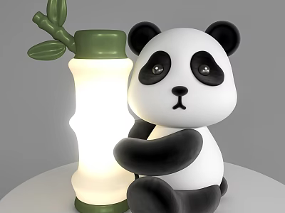 Cute Panda Shaped Table Lamp With Green Bamboo Leaf And White Body Design 3d model