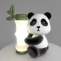 Cute Panda Shaped Table Lamp With Green Bamboo Leaf And White Body Design