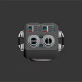Technical Industrial Device With Black Body Blue Circular Components And Top Transparent Vertical Tube