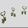 Cute Green Cartoon Game Movie Characters With Heart Shaped Plants And Shadows