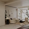 Modern Living Dining Room Interior With Beige Sofa Round Coffee Table Floor Lamp And Green Plants