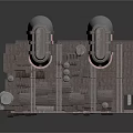 Industrial Architecture Design Featuring Two Cylindrical Towers And Wooden Roof With Pipes And Equipment