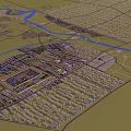 Aerial View Urban Planning Design With Road Network River Green Spaces And Building Clusters