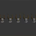 Five Silver Helmets With Golden Horns Arranged On Black Background With Reflections