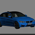 Blue BMW Sport Sedan With Front Rear View And Alloy Wheels Design