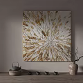 Abstract Gold And White Wall Painting With Radiant Texture For Interior Decor