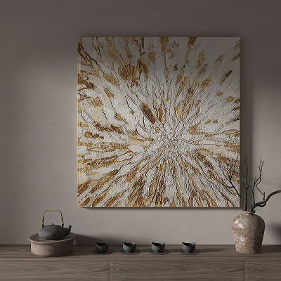 Abstract Gold And White Wall Painting With Radiant Texture For Interior Decor 3d model