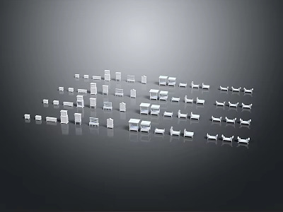Abstract Arrangement of White Small Cubes and Rectangular Blocks on Gray Background 3d model